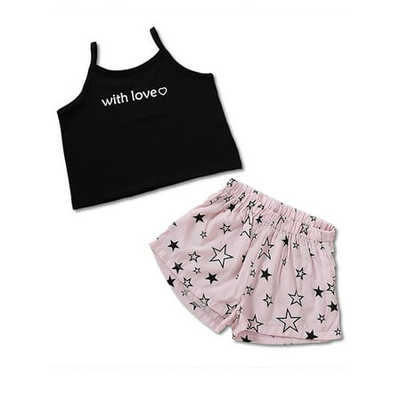Girls Summer Strappy Vest Tops Shorts Trouser Kids Casual Outfits Set Clothes